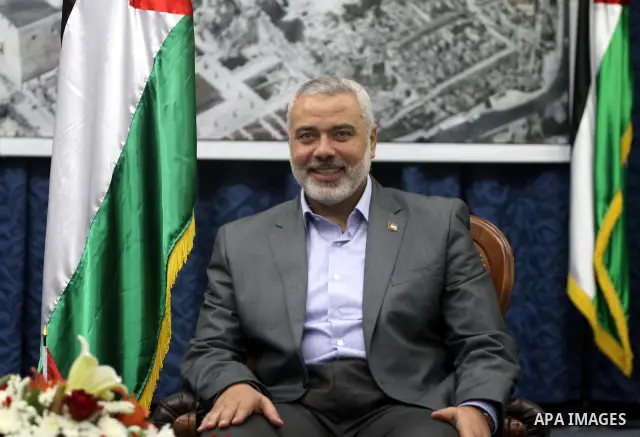 Palestinian Prime Minister in Gaza Strip, Ismail Haniya receives the Bahrani delegation in his office in Gaza city on April 18, 2012. Photo by Mohammed Asad