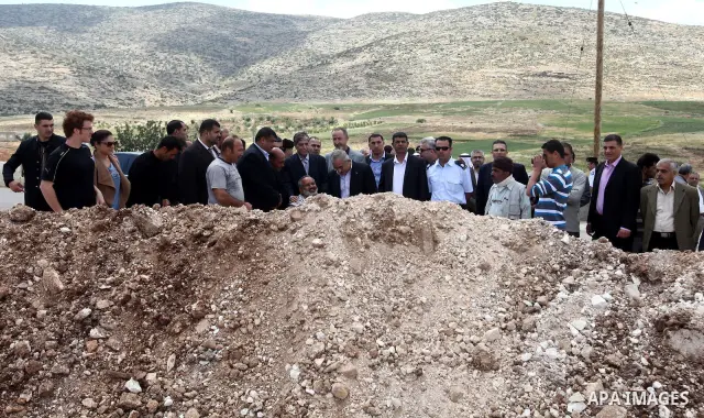 Palestinian prime minister Salam Fayyad during an inspecting visit in Tobas governorate and outskirts of the West Bank Jordan Valley. on April 19, 2012. Photo by Mustafa Abu Dayeh