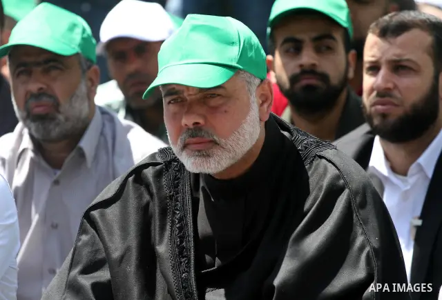 Palestinian Prime Minister in Gaza Ismail Haniya attends a protest in solidarity with Palestinian prisoners being held in Israeli jails, following the Friday noon prayers, in Gaza City, on April 20, 2012. Photo by Mohamm...