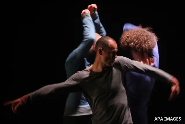 Members of Swiss dance company BalletBoyz present their show 'The Talent' during the opening ceremony of the seventh Ramallah Contemporary Dance Festival (RCDF), at the Ramallah Culture Palace, in the West Bank town of R...