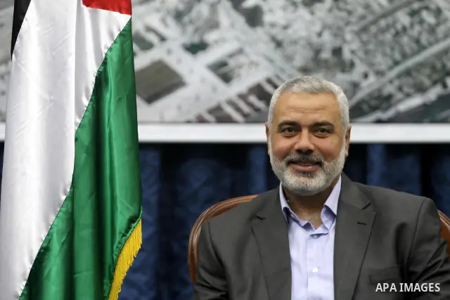 Palestinian Prime Minister in Gaza Strip, Ismail Haniya receives delegation of the Egyptian party Al Noor in his office in Gaza city on April 22, 2012. Photo by Mohammed Asad