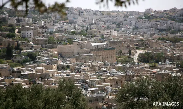 A general view from the garden of a Palestinian house in the southern West Bank city of Hebron from which an Israeli court ordered the Israeli settlers out by May 15 after ruling on April 23, 2012 that their claim to own...
