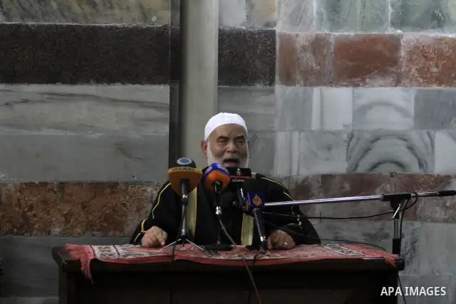 Head of Hamas Palestinian parliament in Gaza Ahmad Bahar , attend by Palestinian Prime Minister in Gaza Ismail Hania, Legislative Council members, Ministers and Clerics in Gaza, during a prayer for the prisoners in Israe...