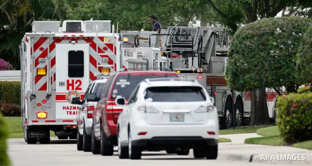 May 1, 2012 - West Palm Beach, Florida, U.S. - WEST PALM BEACH - West Palm Beach Fire Rescue units on the scene in the Bear Island community where an elderly man died this morning shortly after he was rescued by crews fr...