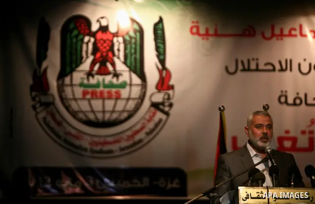Palestinian Prime Minister in Gaza Ismail Hanyeh, participat in Ceremony on World Press Freedom Day, in Gaza city, on May 03, 2012. Photo by Ali Jadallah