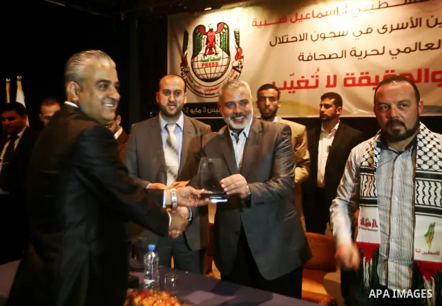 Palestinian Prime Minister in Gaza Ismail Hanyeh, participat in Ceremony on World Press Freedom Day, in Gaza city, on May 03, 2012. Photo by Ali Jadallah