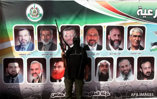 Members of al-Nasser Salah el dein brigades, during a sit-in solidarity protest with hunger striking Palestinian inmates of Israeli prisons, in Gaza City, Gaza Strip, on 04 May 2012. Protests continued in solidarity with...