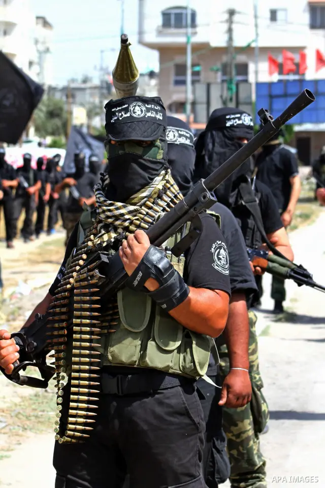 Members of al-Nasser Salah el dein brigades, during a sit-in solidarity protest with hunger striking Palestinian inmates of Israeli prisons, in Gaza City, Gaza Strip, on 04 May 2012. Protests continued in solidarity with...