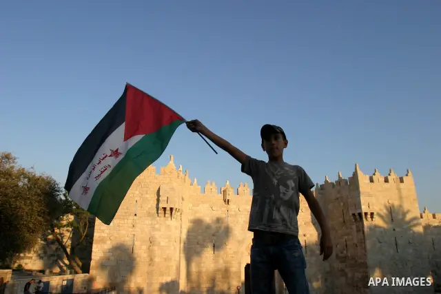 Palestinians carry Palestinian flags during a rally calling for unity and change in east Jerusalem on May 8, 2012. Photo by Mahfouz Abu Turk