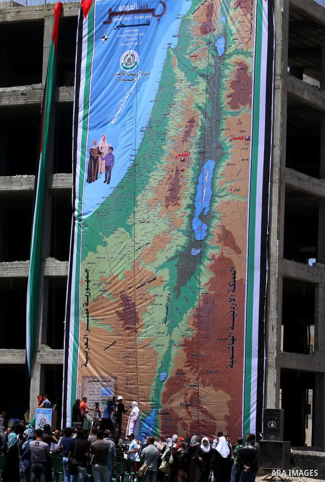 Palestinians take part in a rally in Gaza City ahead of Nakba May 9, 2012. On May 15 Palestinians will mark "Nakba," or catastrophe, of Israel's founding in a 1948 war, when hundreds of thousands of their brethren fled o...