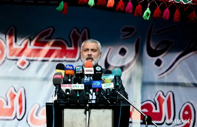 Palestinian prime minister in Gaza Strip, Ismail Haniya speaks during a rally marking the anniversary of the "Nakba", Arabic for catastrophe, at the Shati refugee camp in Gaza City, Friday, May 11, 2012. The Nakba commem...