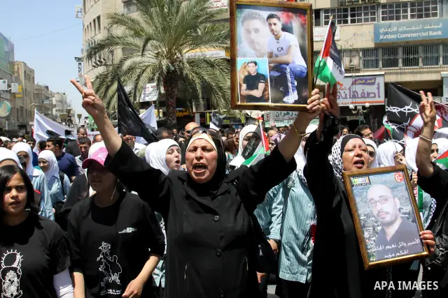 Palestinians take part in a demonstration to mark the 64th anniversary of "Nakba" (catastrophe), in the West Bank city of Nablus, on May 15, 2012. 'Nakba' Day for the Palestinians is an annual day of commemoration of the...