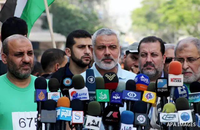 The head of Gaza's Hamas government, Ismail Haniya, speaks during press conference in Gaza on May 15, 2012. 'Nakba' Day for the Palestinians is an annual day of commemoration of the displacement that followed the Israeli...