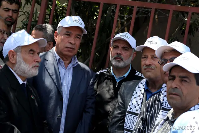 The head of Gaza's Hamas government, Ismail Haniya participates in a rally marking Al-Nakba, commemorating the displacement of Palestinians in 1948 due to the declaration of the state of Israel, in Gaza City, Gaza Strip,...