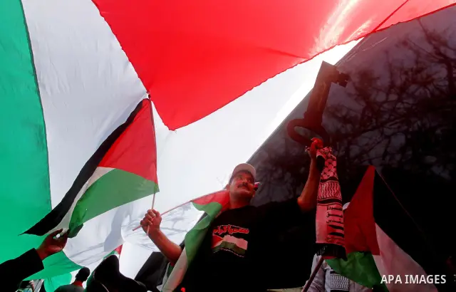 Palestinians participate in a rally marking Al-Nakba, commemorating the displacement of Palestinians in 1948 due to the declaration of the state of Israel, in Gaza City, Gaza Strip, 15 May 2012. Thousands marched in the...