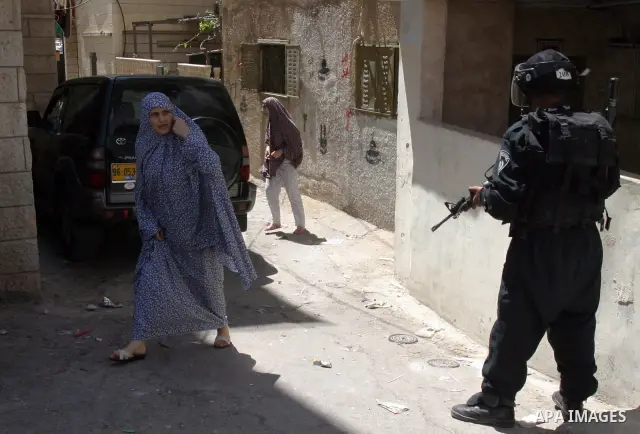 Israeli security forces on high alert for violence during clashes between Palestinian stone-throwers and police in the East Jerusalem neighbourhood of Issawiya on Tuesday, May 15, 2012, the day when Palestinians mark "Na...