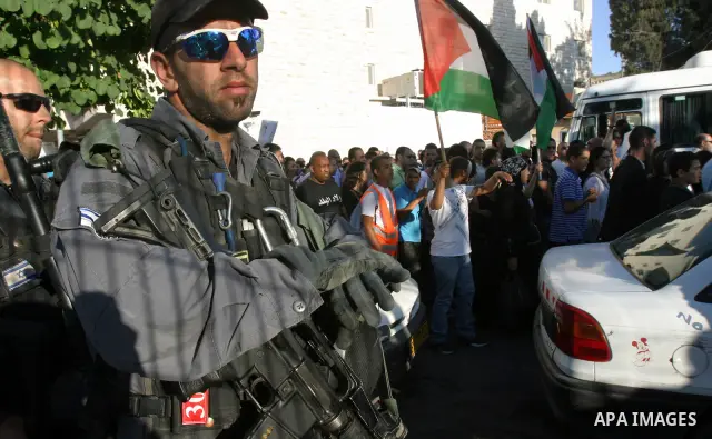 Israeli security forces on high alert for violence, as Palestinians gather at the Damascus Gate for a 'Nakba Day' rally and march in East Jerusalem, 15 May 2012. Palestinians mark the Nakba, or the 'catastrophe', of isra...