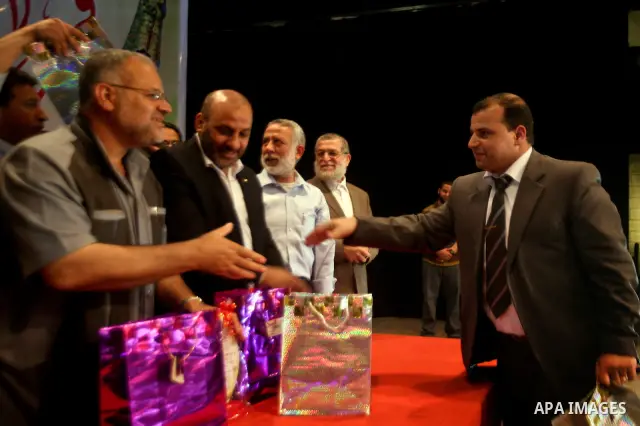Islamic Jihad movement, honors Palestinian journalists during a celebration in Gaza City, Attend by relatives of Palestinian prisoners held in israeli jails on 19 May 2012. Photo by Ali Jadallah