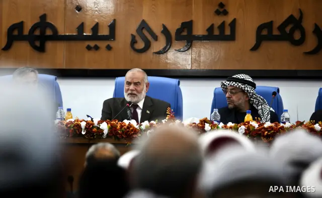 The spokesman of the Palestinian Parliament in Gaza Strip, Ahmed Bahar meets with Members of the Palestinian Legislative council at the Legislative Council , in Gaza City on May. 20, 2012. Photo by Ali Jadallah