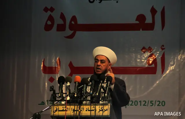 The member of Lebanese delegation speaks during the seventh National Congress to preserve the constants, in Gaza city on May 20, 2012. Photo by Majdi Fathi