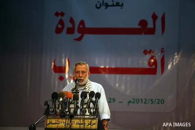 Leader in the islamic jihad movement Mohammed Al Hindi speaks during the seventh National Congress to preserve the constants, in Gaza city on May 20, 2012. Photo by Majdi Fathi