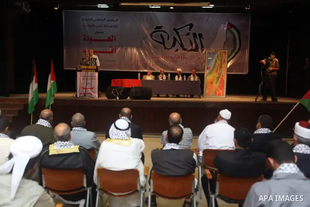 Leader in the islamic jihad movement Mohammed Al Hindi speaks during the seventh National Congress to preserve the constants, in Gaza city on May 20, 2012. Photo by Majdi Fathi