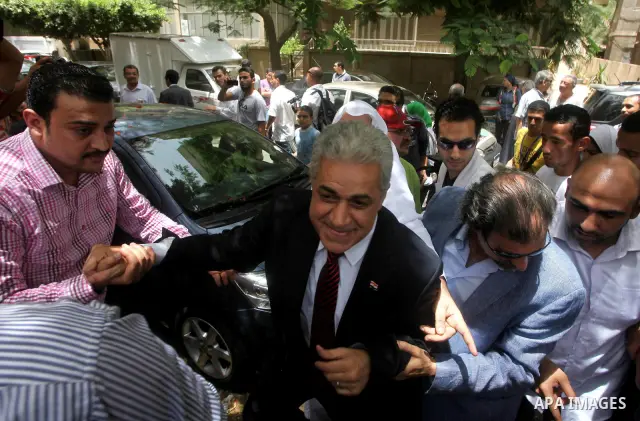 Egyptian presidential candidate Hamdeen Sabahi after casting his ballot during the first round of Egypt's presidential elections, at a polling station in Cairo, Egypt, 23 May 2012. Egyptian voters, on 23 May, queued at p...