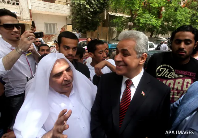 Egyptian presidential candidate Hamdeen Sabahi after casting his ballot during the first round of Egypt's presidential elections, at a polling station in Cairo, Egypt, 23 May 2012. Egyptian voters, on 23 May, queued at p...