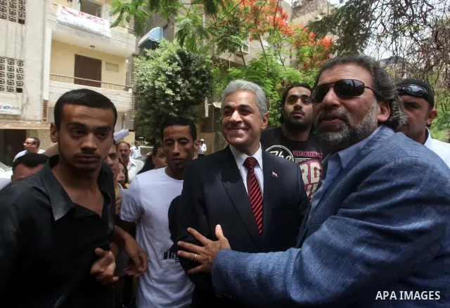 Egyptian presidential candidate Hamdeen Sabahi after casting his ballot during the first round of Egypt's presidential elections, at a polling station in Cairo, Egypt, 23 May 2012. Egyptian voters, on 23 May, queued at p...