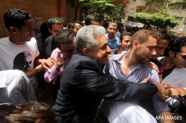Egyptian presidential candidate Hamdeen Sabahi after casting his ballot during the first round of Egypt's presidential elections, at a polling station in Cairo, Egypt, 23 May 2012. Egyptian voters, on 23 May, queued at p...