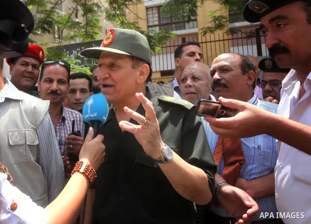 Magor Samer Anan Egyptian army commander, and deputy Marshal Tantawi talks to the press on the second day of the presidential elections in Cairo, Egypt, 24 May 2012. on the first Presidential election since the ouster of...