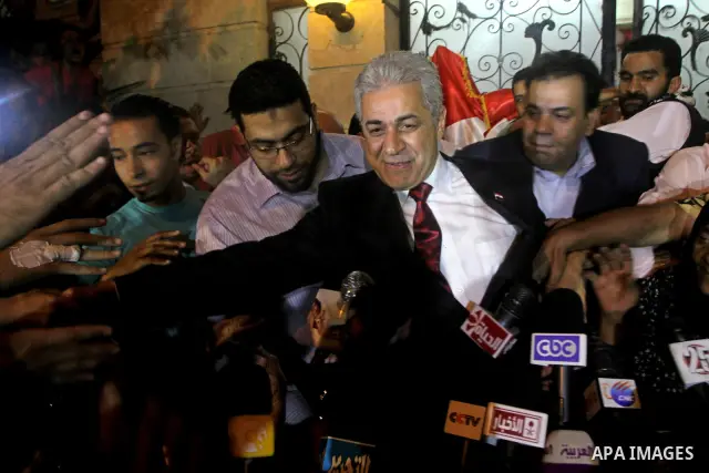 Egyptian presidential candidate Hamdeen Sabahi comments on the Egyptian election result at a press conference at his campaign headquarters in Cairo Egypt, Saturday, May 26, 2012. Of 13 candidates running for the presiden...