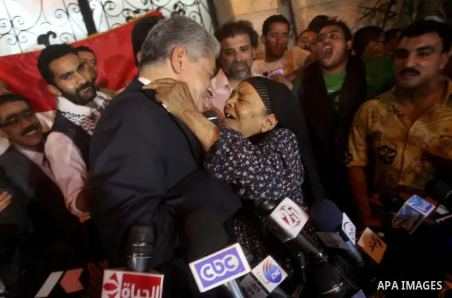 Egyptian presidential candidate Hamdeen Sabahi comments on the Egyptian election result at a press conference at his campaign headquarters in Cairo Egypt, Saturday, May 26, 2012. Of 13 candidates running for the presiden...
