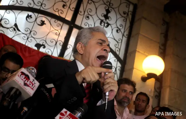 Egyptian presidential candidate Hamdeen Sabahi comments on the Egyptian election result at a press conference at his campaign headquarters in Cairo Egypt, Saturday, May 26, 2012. Of 13 candidates running for the presiden...