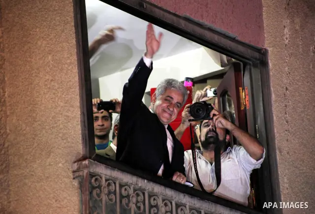 Egyptian presidential candidate Hamdeen Sabahi comments on the Egyptian election result at a press conference at his campaign headquarters in Cairo Egypt, Saturday, May 26, 2012. Of 13 candidates running for the presiden...