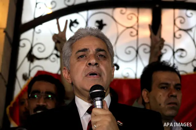 Egyptian presidential candidate Hamdeen Sabahi comments on the Egyptian election result at a press conference at his campaign headquarters in Cairo Egypt, Saturday, May 26, 2012. Of 13 candidates running for the presiden...