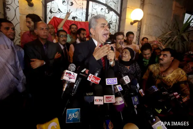 Egyptian presidential candidate Hamdeen Sabahi comments on the Egyptian election result at a press conference at his campaign headquarters in Cairo Egypt, Saturday, May 26, 2012. Of 13 candidates running for the presiden...
