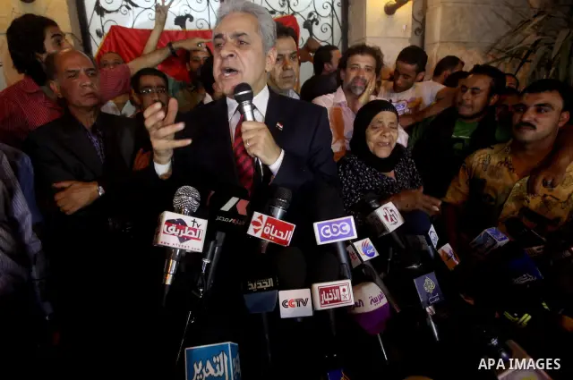 Egyptian presidential candidate Hamdeen Sabahi comments on the Egyptian election result at a press conference at his campaign headquarters in Cairo Egypt, Saturday, May 26, 2012. Of 13 candidates running for the presiden...