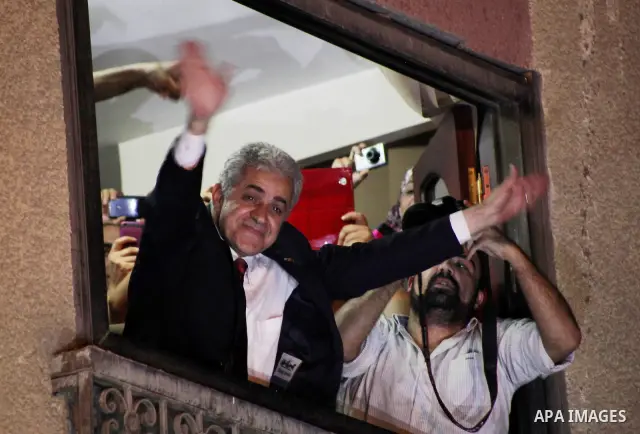Egyptian presidential candidate Hamdeen Sabahi comments on the Egyptian election result at a press conference at his campaign headquarters in Cairo Egypt, Saturday, May 26, 2012. Of 13 candidates running for the presiden...