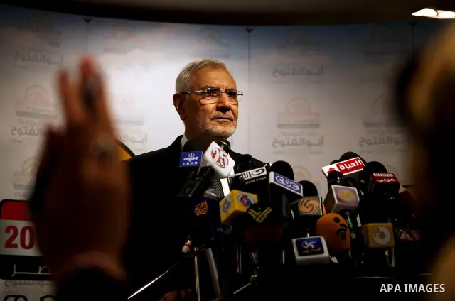 Egyptian presidential candidate Abdel-Moneim Abolfotoh speaks at a press conference in Cairo, Egypt, Monday, May 28, 2012. Three top candidates in Egypt's presidential race have filed appeals to the election commission,...