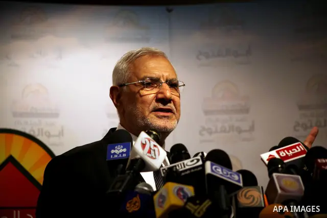 Egyptian presidential candidate Abdel-Moneim Abolfotoh speaks at a press conference in Cairo, Egypt, Monday, May 28, 2012. Three top candidates in Egypt's presidential race have filed appeals to the election commission,...