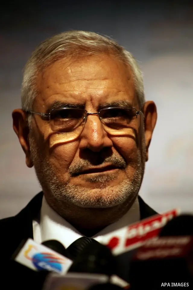 Egyptian presidential candidate Abdel-Moneim Abolfotoh speaks at a press conference in Cairo, Egypt, Monday, May 28, 2012. Three top candidates in Egypt's presidential race have filed appeals to the election commission,...