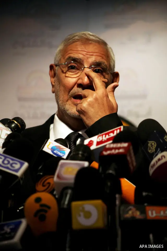 Egyptian presidential candidate Abdel-Moneim Abolfotoh speaks at a press conference in Cairo, Egypt, Monday, May 28, 2012. Three top candidates in Egypt's presidential race have filed appeals to the election commission,...