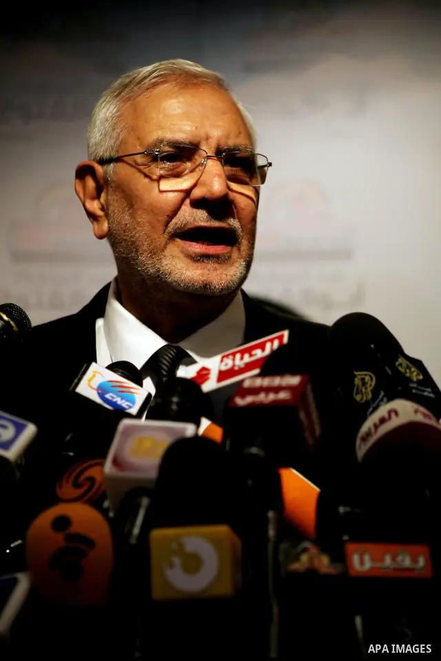 Egyptian presidential candidate Abdel-Moneim Abolfotoh speaks at a press conference in Cairo, Egypt, Monday, May 28, 2012. Three top candidates in Egypt's presidential race have filed appeals to the election commission,...