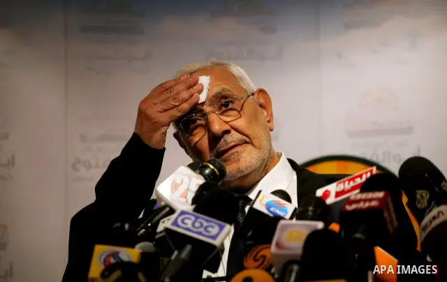 Egyptian presidential candidate Abdel-Moneim Abolfotoh speaks at a press conference in Cairo, Egypt, Monday, May 28, 2012. Three top candidates in Egypt's presidential race have filed appeals to the election commission,...