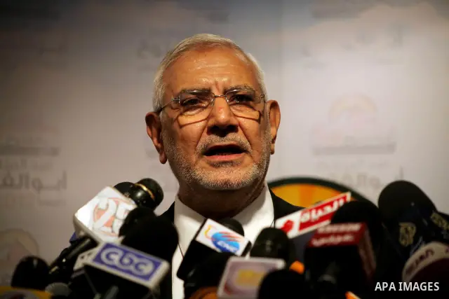 Egyptian presidential candidate Abdel-Moneim Abolfotoh speaks at a press conference in Cairo, Egypt, Monday, May 28, 2012. Three top candidates in Egypt's presidential race have filed appeals to the election commission,...