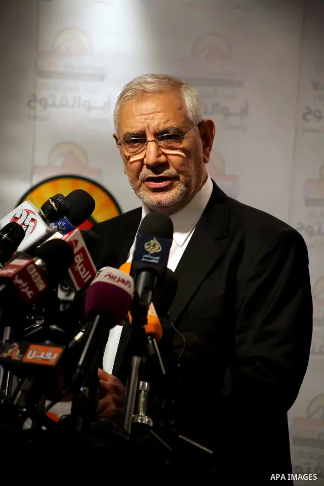 Egyptian presidential candidate Abdel-Moneim Abolfotoh speaks at a press conference in Cairo, Egypt, Monday, May 28, 2012. Three top candidates in Egypt's presidential race have filed appeals to the election commission,...