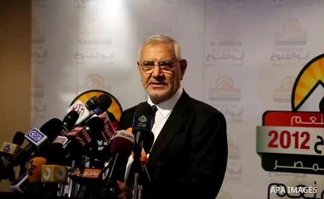 Egyptian presidential candidate Abdel-Moneim Abolfotoh speaks at a press conference in Cairo, Egypt, Monday, May 28, 2012. Three top candidates in Egypt's presidential race have filed appeals to the election commission,...