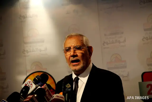 Egyptian presidential candidate Abdel-Moneim Abolfotoh speaks at a press conference in Cairo, Egypt, Monday, May 28, 2012. Three top candidates in Egypt's presidential race have filed appeals to the election commission,...