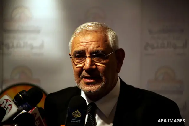 Egyptian presidential candidate Abdel-Moneim Abolfotoh speaks at a press conference in Cairo, Egypt, Monday, May 28, 2012. Three top candidates in Egypt's presidential race have filed appeals to the election commission,...